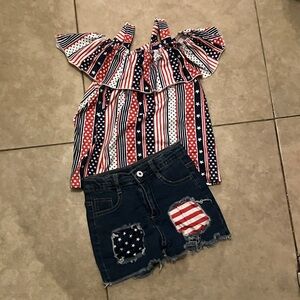 Girls Size: 6 BMG Red/White/Blue Denim Shorts & Top Set 🇺🇸